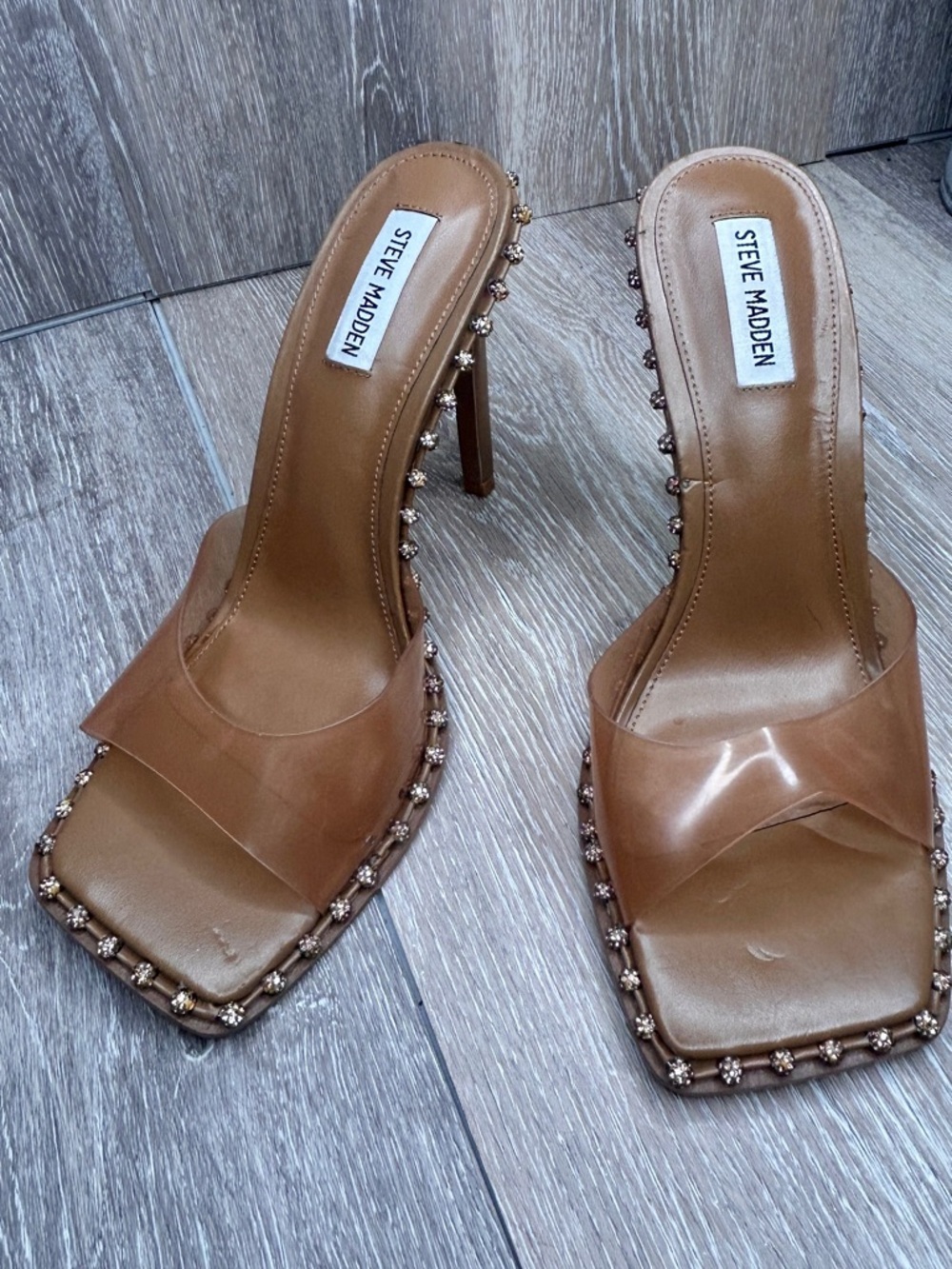 Steve Madden Clear Strap Studded Heels – Nude Tan – Size 11M - Picture 10 of 10
